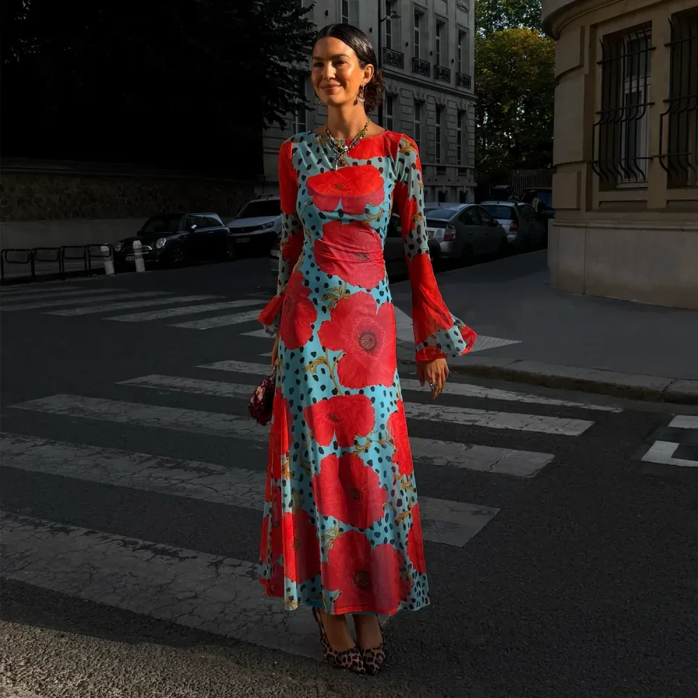 burgundy and blue poppy aria dress Deer Mesh show_description