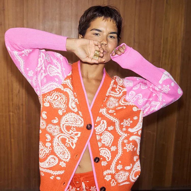 Red Bandana Martha Cardigan | Super Soft Feel-Good Knit - Never