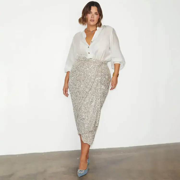 never fully dressed jaspre sequin skirt Silver Sequin Maxi Wrap Jaspre Skirt